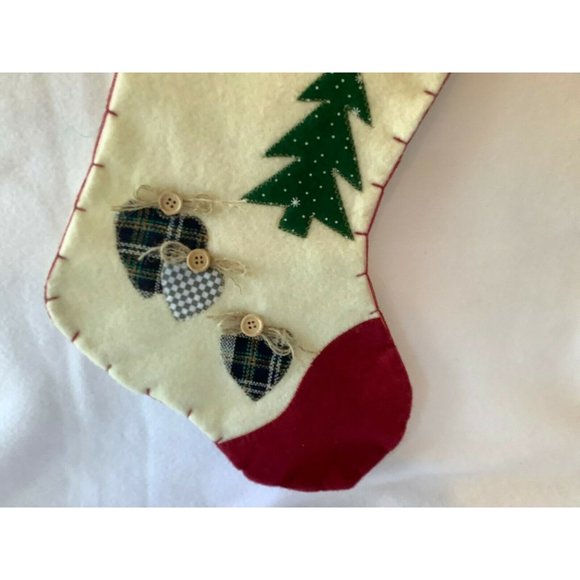 Felt Red and White Christmas Stocking w/Hearts and Trees - Picture 5 of 8